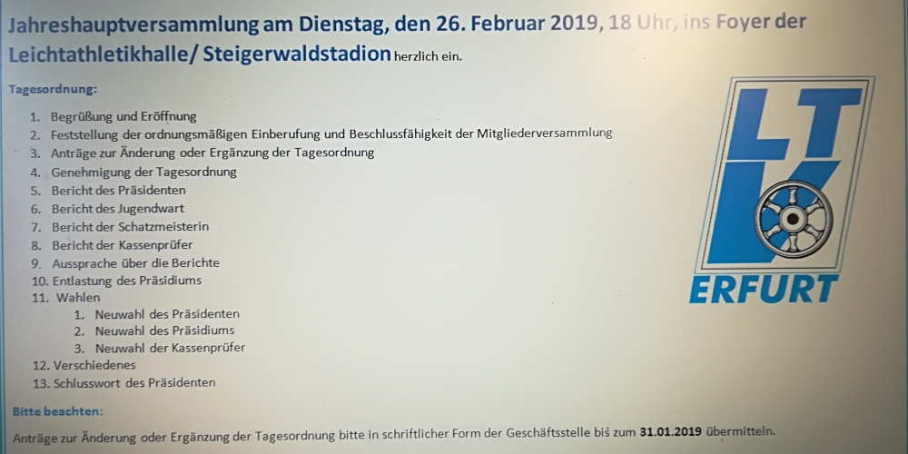 Mitgliederversammlung des LTV am 26.02.2019